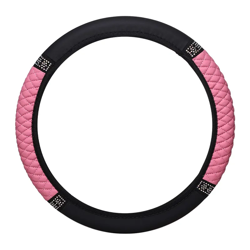 Leather embroidered three-dimensional diamond-set car steering wheel cover without inner ring, universal elastic car steering wheel for all seasons