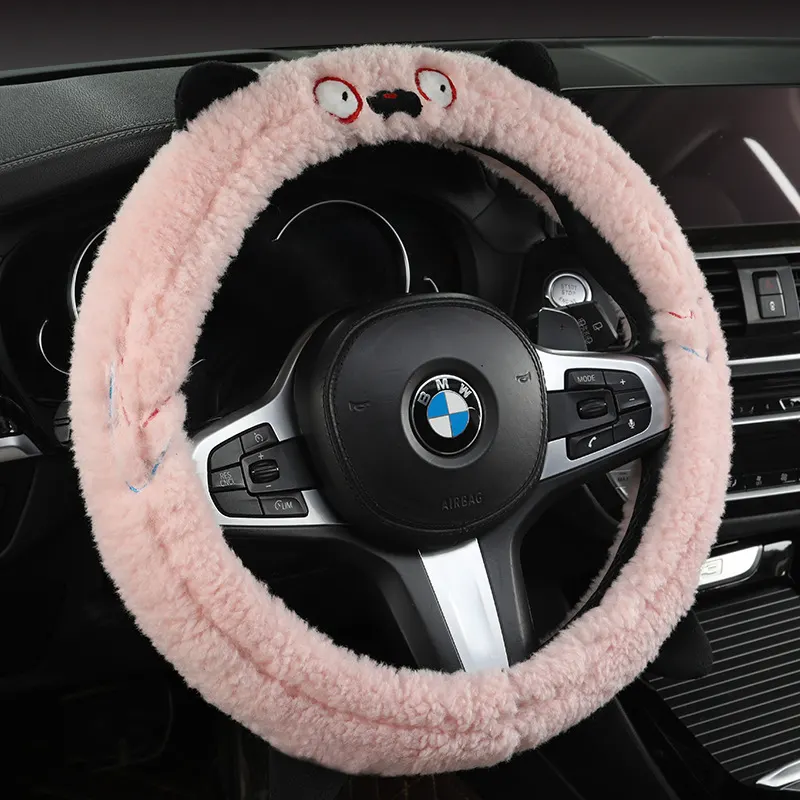 羊羔绒手感舒适防滑冬款卡通熊毛绒简约清新通用无内圈方向盘套