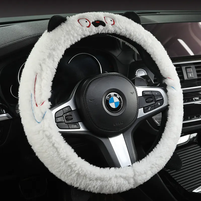 羊羔绒手感舒适防滑冬款卡通熊毛绒简约清新通用无内圈方向盘套