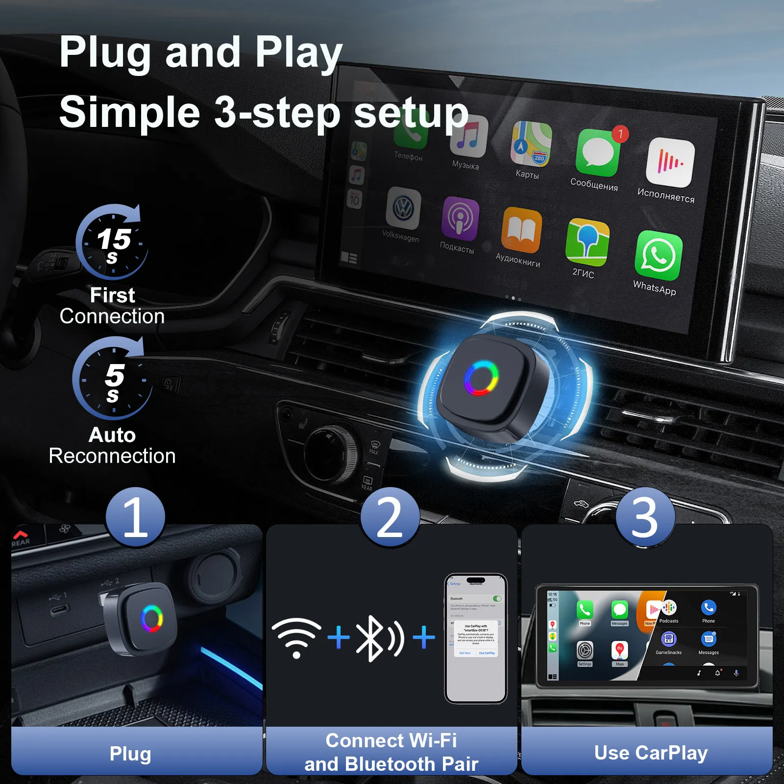 新款 USB-A 无线 CarPlay 适配器